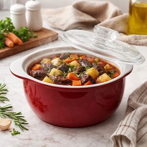 CORELLE Coordinate Stoneware CAJUN RED 1.5 Qt Bake Serving Bowl.Medium